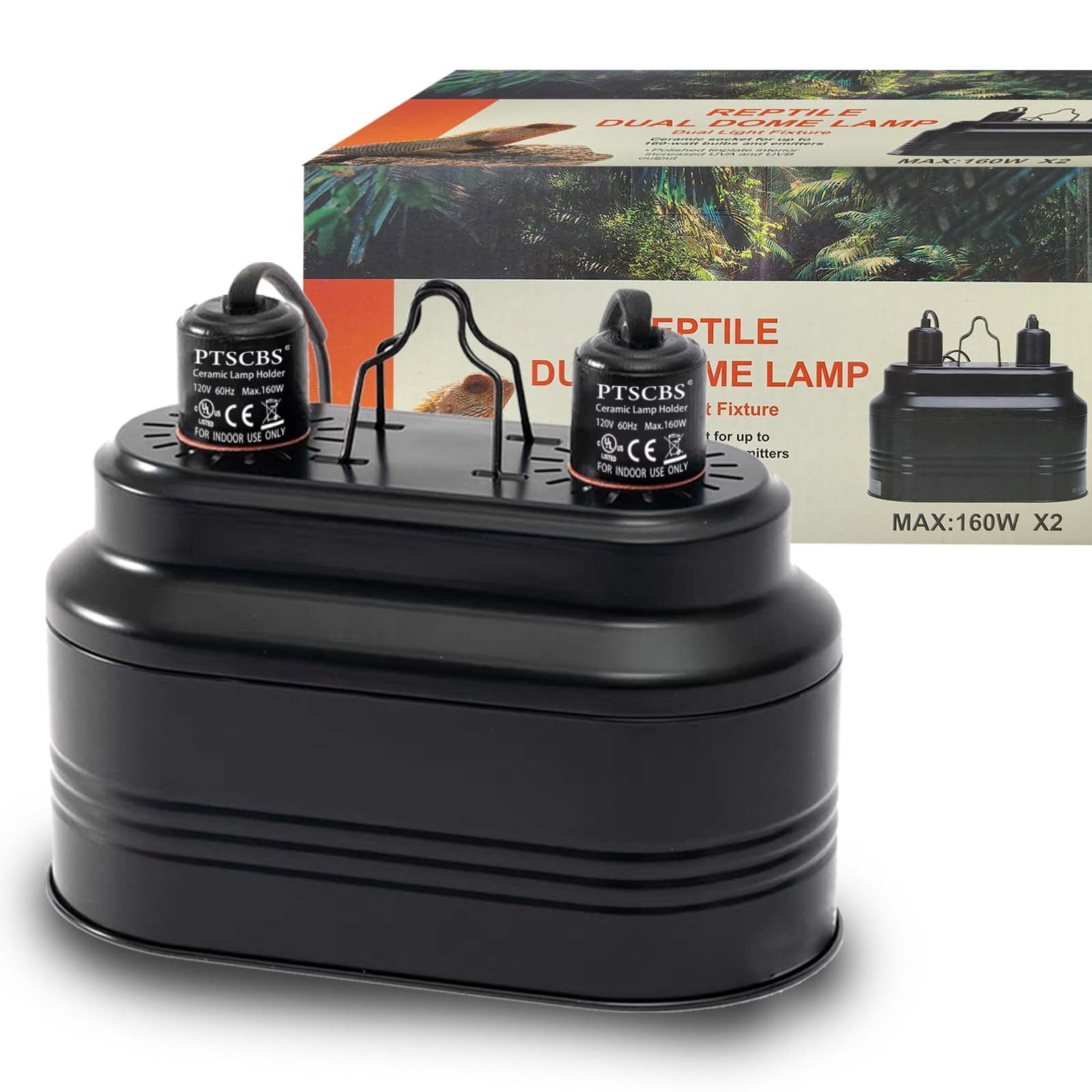 PTSCBS Dual Reptile Light Fixture-Max 160W,with Switches, Fits Reptile Light Heat Lamp UVB Light for Lizards, Snakes,Turtles, and Amphibians E26
