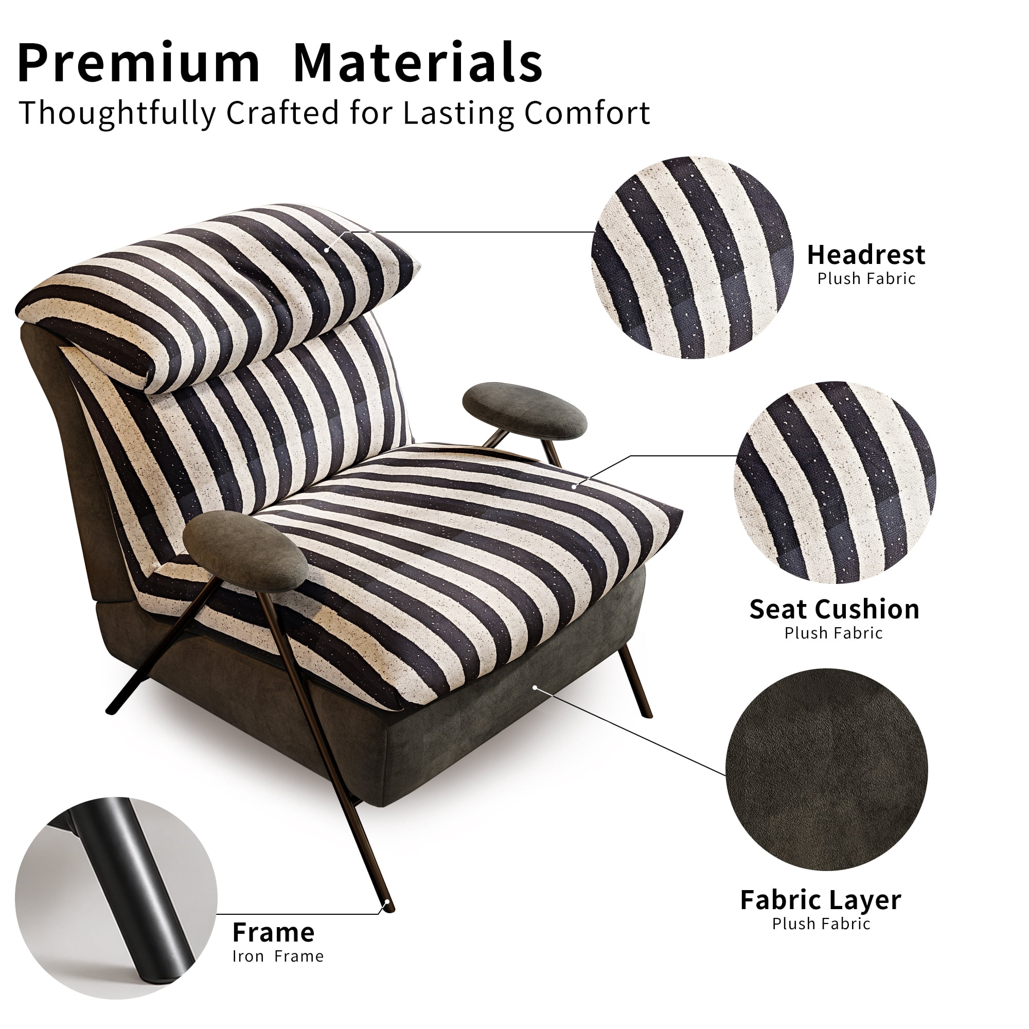 Aukfa Zebra Stripe Accent Chair, Modern Upholstered Armchair with Thick Padded Seat and Back for Living Room & Bedroom