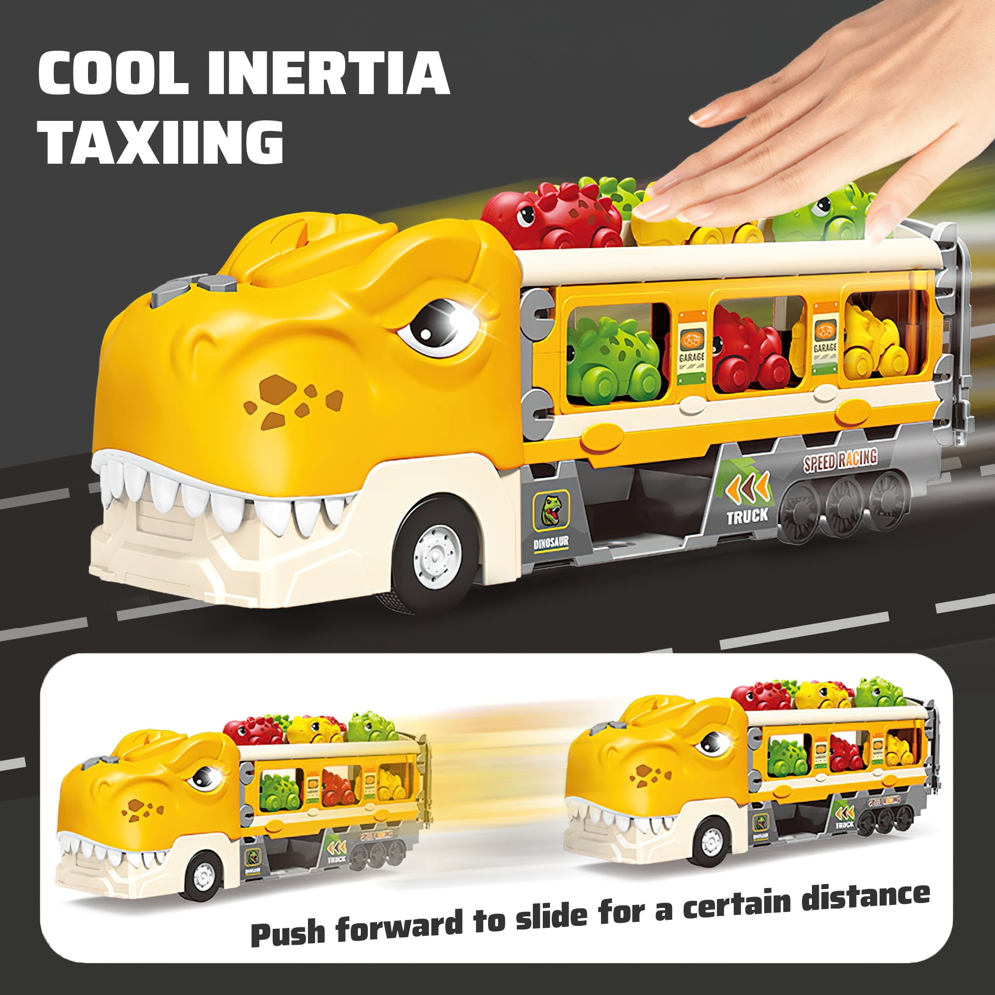 HopeRock Dinosaur Toy, Car Toy for Boys, Dinosaur Carrier Truck with 6 Pack Small Pull Back Dino Car, Christmas Birthday Gift for 1 2 3 4 5+ Boy Kids Toddlers.