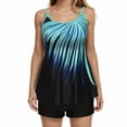 thumbnail image 1 of Traje de baño de 2 piezas para mujer, trajes de baño para mujer, traje de baño de mujer con abertura trasera, estampado de hojas multicolor, pantalones y tirantes, traje de baño dividido para mujer, 1 of 5
