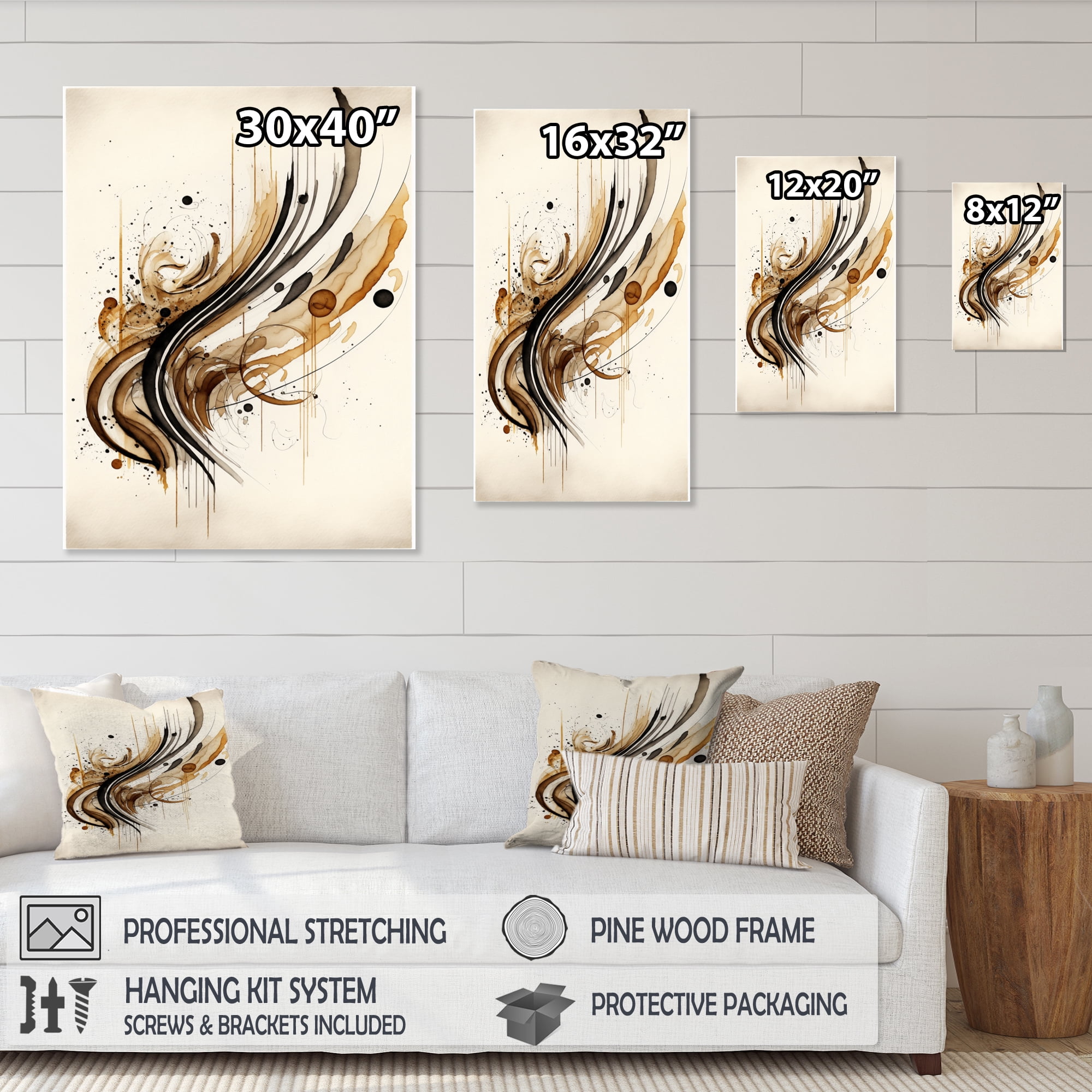 Designart Brown And Black Movement I Canvas Wall Art