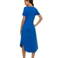 thumbnail image 4 of Women's Long Nightdress Sleepwear V Neck Ankle-Length Nightgown With 2 Pockets Short Sleeve Sleep Shirt Soft Casual Loose Pajamas Nightshirt Plus Size Loungewear, Blue S-3XL, 4 of 9