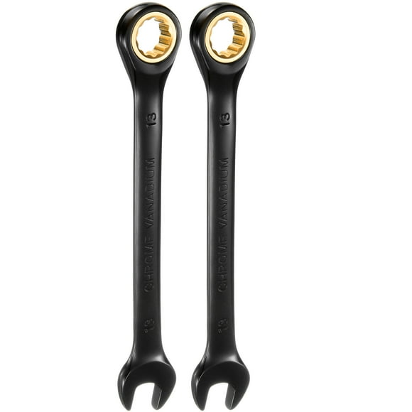 Uxcell 2Pcs Ratcheting Wrench 13mm Metric Open End Wrench 72-Teeth CR-V Steel 12 Point Nickel Plated Combination Ratchet Wrench