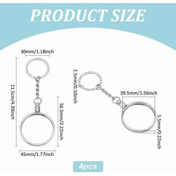 4 Pcs Medallion and Coin Holder Metal Keychain 1.55Inch/39.5mm Platinum Alloy Coin Holder Keychains Round Medallion Holder with Metal Key Ring