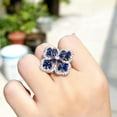 thumbnail image 2 of Silver Plated Blue CZ Crystal Flower Statement Women Chunky Flower Party Ring, 2 of 9