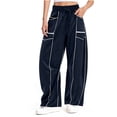 thumbnail image 3 of Coerni Girl's Barrel Sweatpant High Waisted Wide Leg Sweat Pant Drawstring Athletic Baggy Pant Y2K Palazzo Patchwork Trousers, 3 of 8