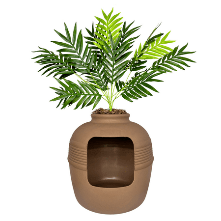 Good Pet Stuff Hidden Cat Litter Box Enclosure with Artificial Plant, Odor Filter System, Original Round Planter, Base Kit, Mocha Brown