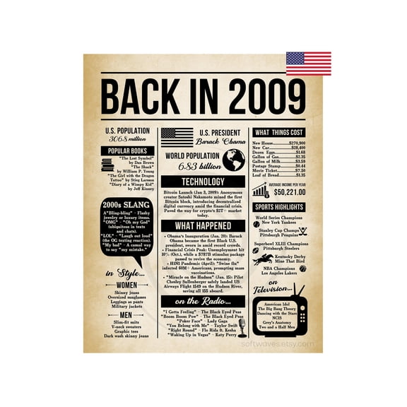 DIANANA Back in 2009 Newspaper Poster – 16 Years Ago Unique Sweet 16 Gift, 16th birthday Sign, Vintage Party Decor & Download
