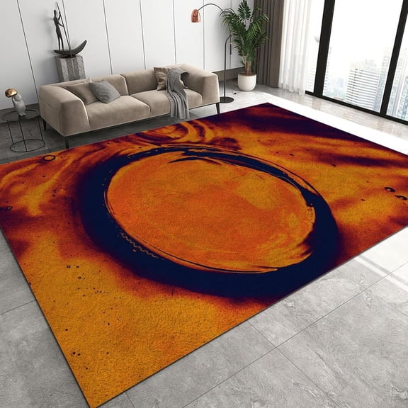 Abstract Aesthetic Art Design Area Rug, Burnt Orange Background Bedroom Rug, Soft Low Pile Washable Non-Slip Dining Room Carpet for High Traffic Areas in Living Room 2x3ft