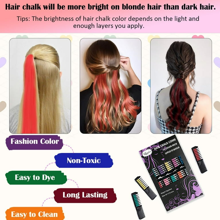 Girlzone Hair Chalks Set, 10-Piece Temporary Hair Chalks For Girls