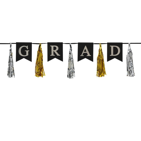 Party Central Club Pack of 12 Gold and Silver Graduation Strung Pennant Banners Decors 78"