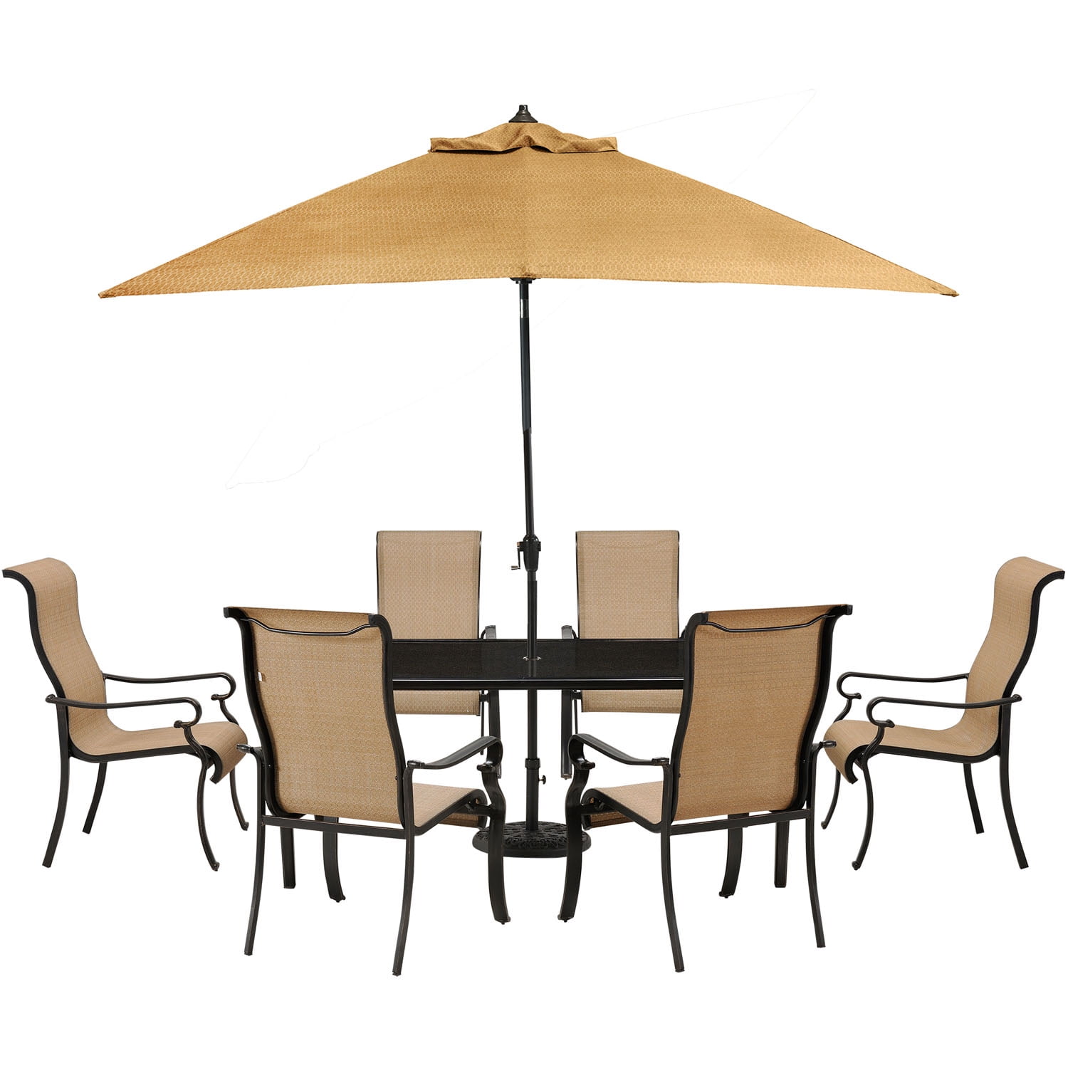 Hanover BRIGDN7PC-GLS-P Brigantine 7-Piece Glass-Top Table Outdoor Patio Dining Set 