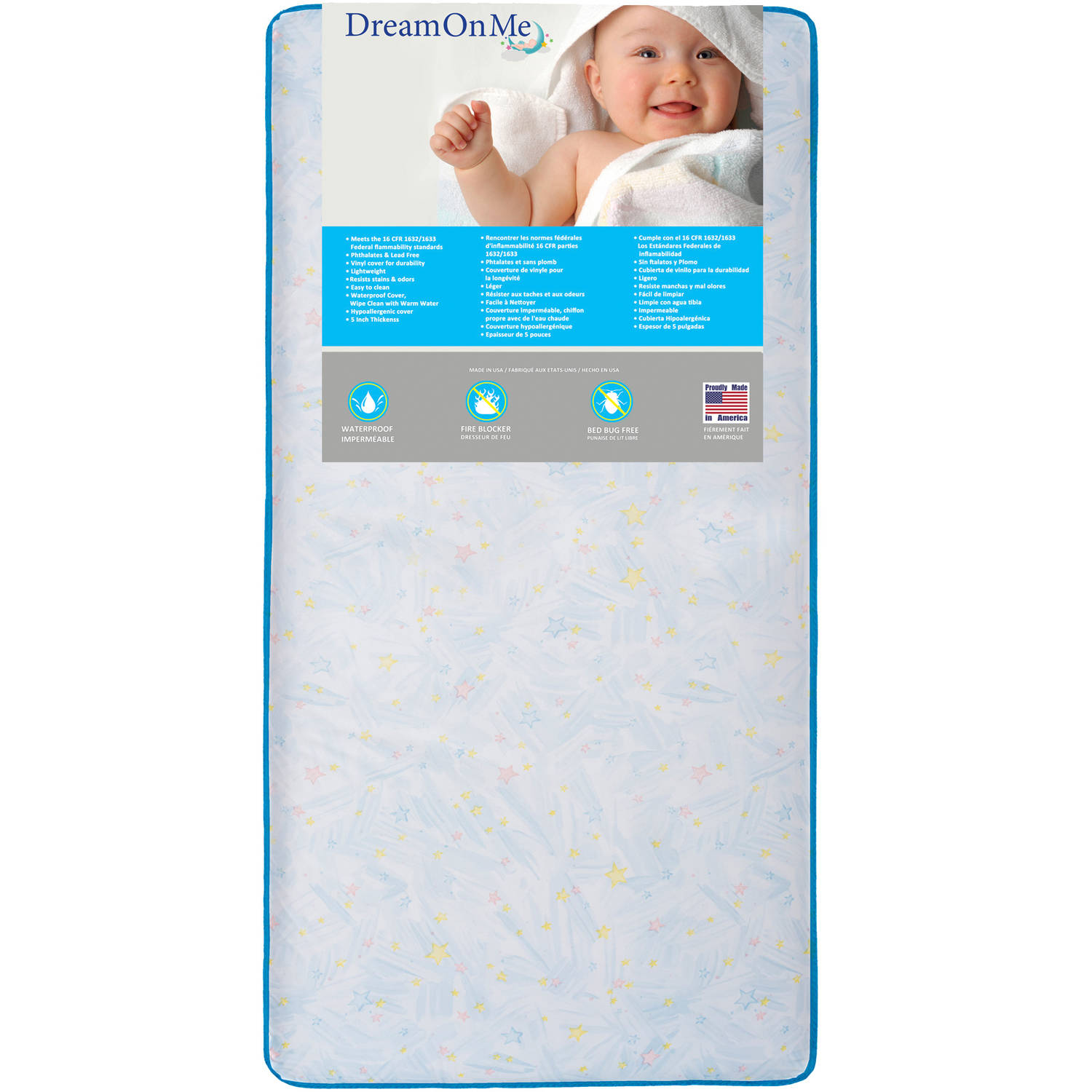 Evolur Dream On Me Twinkle Stars Crib and Toddler 117 Coil Mattress