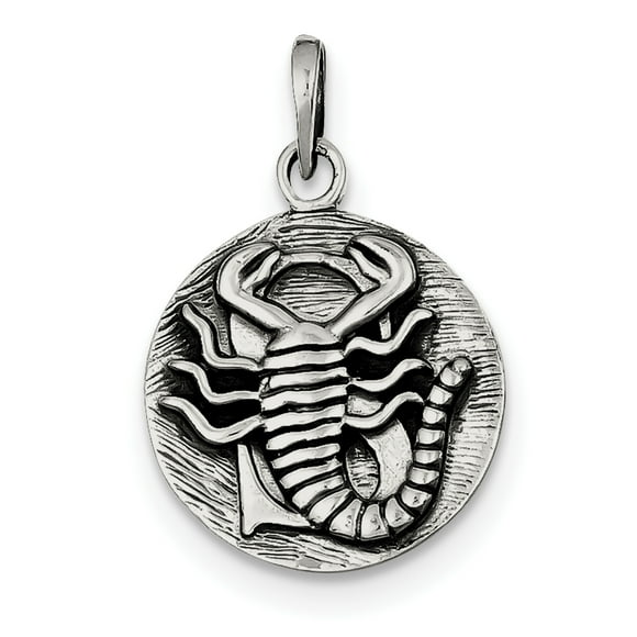 Sterling Silver Polished Antique Finish Scorpio Horoscope Pendant QC7419 (29mm x 19mm)