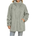 thumbnail image 2 of Smsaxvxz Womens Oversized Jacket Fuzzy Fleece Zip Up Jackets Comfy Soft Long Sleeve Warm Winter Coats Gray S, 2 of 9