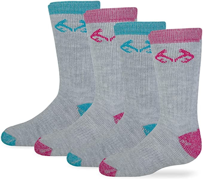 Realtree Girls Socks, 4 Pair Merino Wool Outdoor Kids Youth Boot Socks ...