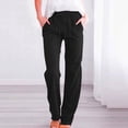 thumbnail image 2 of WULMLEO Linen Pants Women Spring Summer Dressy Casual High Waisted Drawstring Pant Cotton Straight Leg Lounge Trousers Black 3XL, 2 of 5