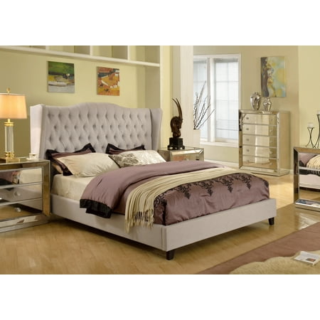 Best Master Furniture Talia Linen Blend Platform Panel Bed, King