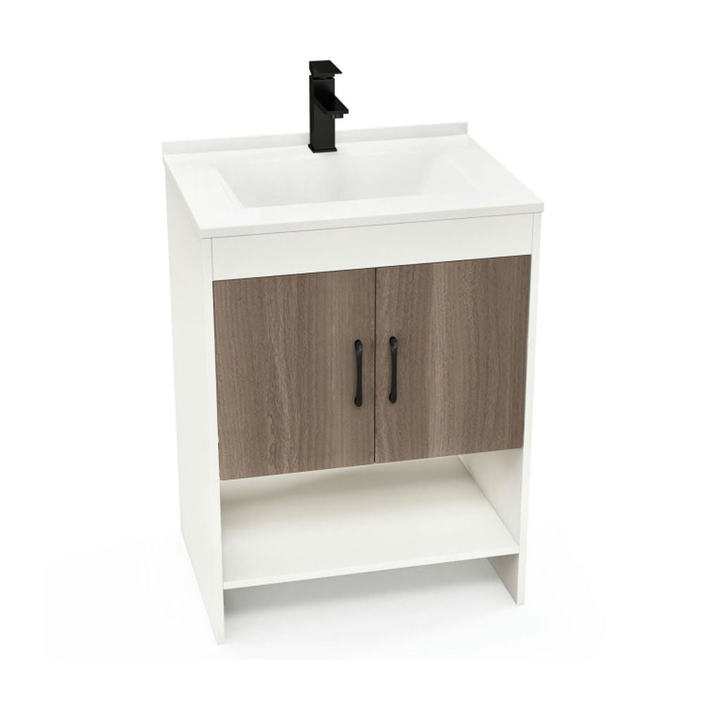 Spaco 25 Inch Bathroom Vanity Sink Combo Cabinet with Doors and Open Shelf-Gray, Bathroom Storage Cabinet for Entryway Storage, Home Office Furniture