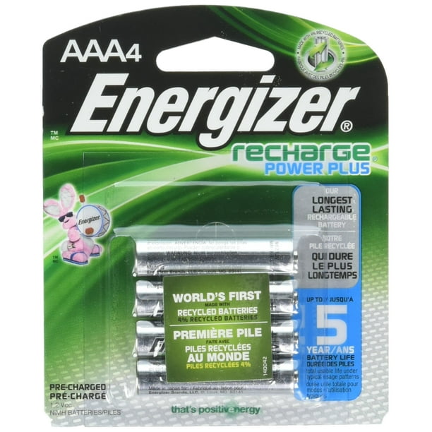 Rechargeable AAA Batteries, NiMH, 800 mAh, Pre-Charged, 4 Count (Recharge Power Plus) (Pack of 1) - Walmart.com