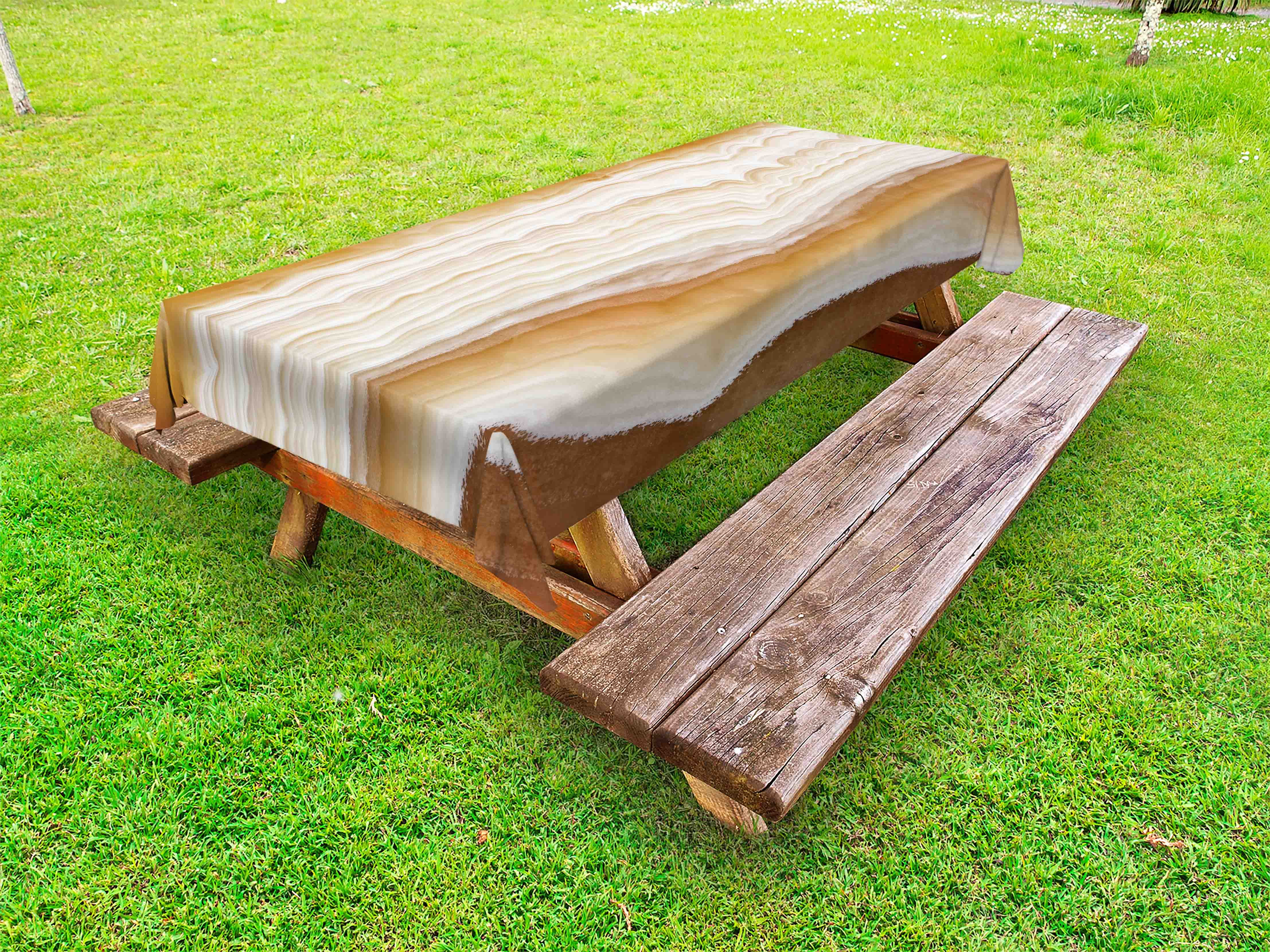 Marble Outdoor Tablecloth, Odd Wavy Marble Pattern with New Lines and Shapes Digital Nature