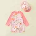 thumbnail image 2 of WRKEKC Toddler Swimsuit Girl 2 Piece Set Floral Print Zip Front One Piece with Swim Cap Sun Protection 6 Months-3 Years, 2 of 9