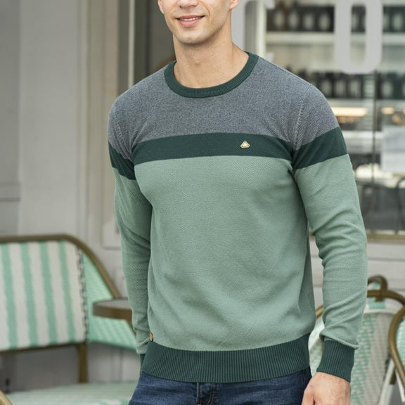 Men's O-neck Sweater Soft Casual Sweaters for Men Classic Pullover Sweaters with Ribbing Edge On Seasonal Green 8(L)