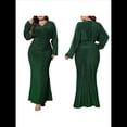 thumbnail image 3 of Vestido de Noche para Mujer, con Purpurina, Larga, Escote en V, Ajustado, Formal, con Lentejuelas, Talla Grande Verde 4XL, 3 of 7