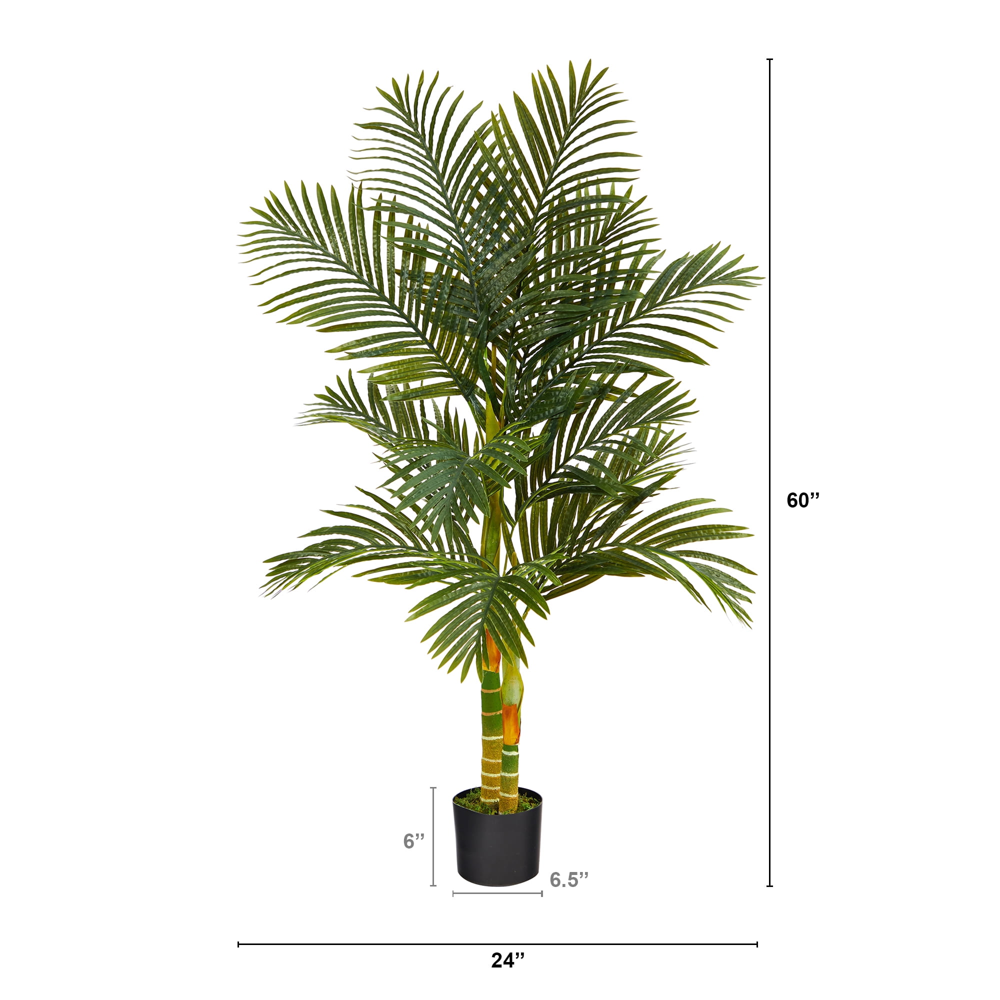 Nearly Natural 5' Golden Cane Palm Artificial Tree in Pot, Green