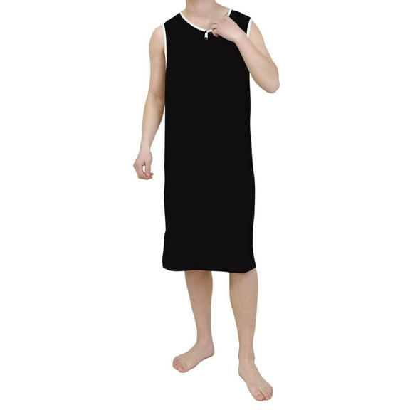 JTieacloth Comfy Nightwear Mens Nightgown Night Shirt For Sleeping Short Sleeve Nightgown Big And Tall Loose Kaftan Sleepwear Black