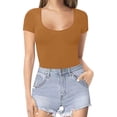 thumbnail image 1 of Gibobby Bodysuit Shapewear Mujer Body de manga corta con cuello Rojoondo para mujer, mono Sexy, mono, pijama, mono básico de Color sólido (Café, XL), 1 of 5