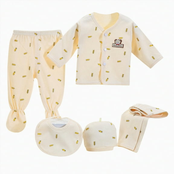 XZNPDUCQ Baby Clothes Outfit Set 5PCS Baby Boy Girl Tops Hat Pants Bib Sock Shose Romper Outfits Set to 0-3 Months Shower Gift Set 0-3 months Gifts Layette Set