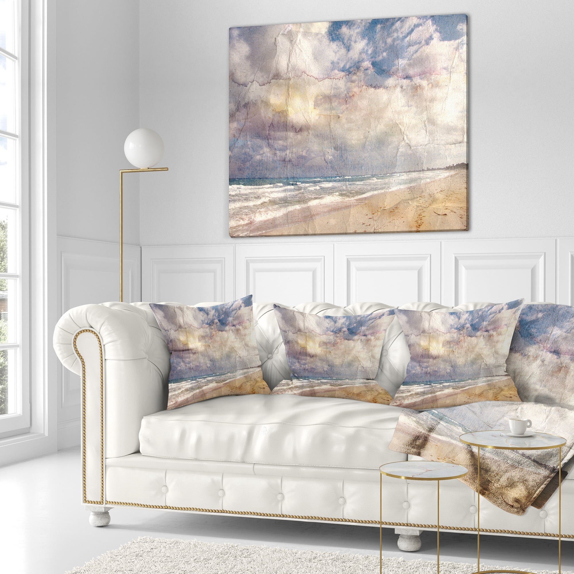 Designart Retro Ocean Watercolor - Seascape Painting Throw Pillow - 18x18