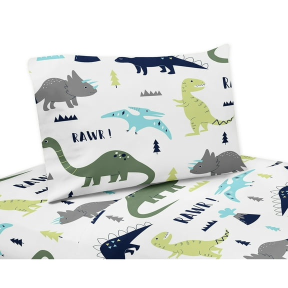 Mod Dinosaur Blue and Green 3 Piece Twin Sheet Set by Sweet Jojo Designs