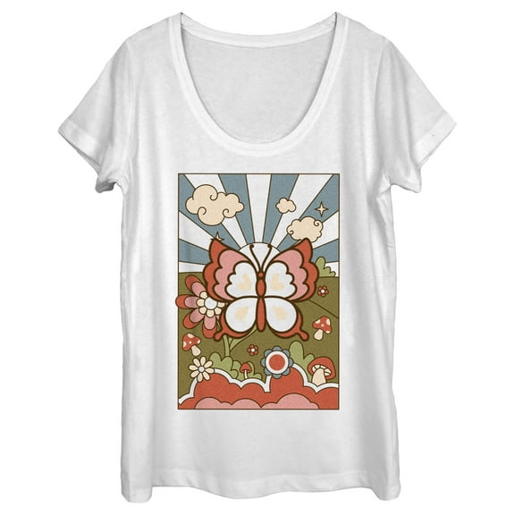 Women's Lost Gods Retro Butterfly Tarot  Scoop Neck White Large
