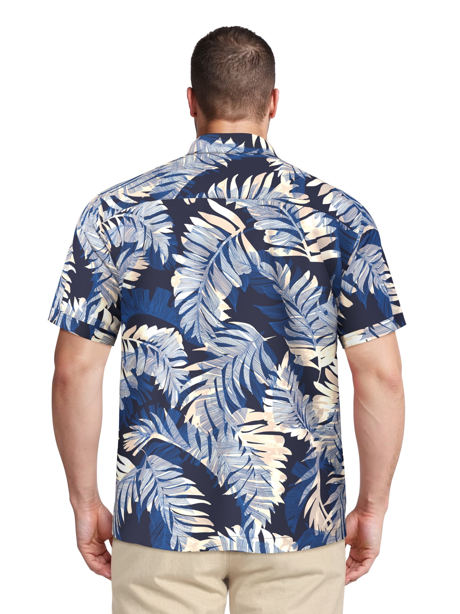 Cafe Luna Men's and Big Men's Printed Leaves Short Sleeve Woven Shirt with Texture, Size S-4XL