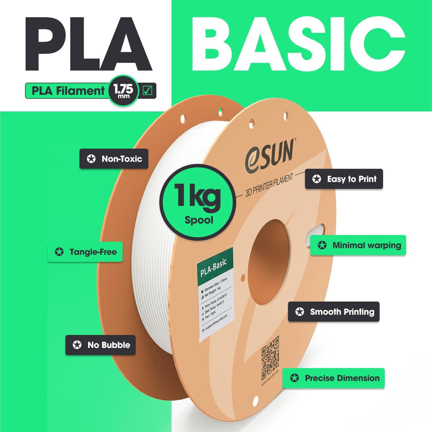 eSUN PLA Basic Filament 1.75mm, 1KG Spool (2.2 LBS) High Speed Printing 3D Printer Filament,Designed for Fast Printing, Fire Engine Red