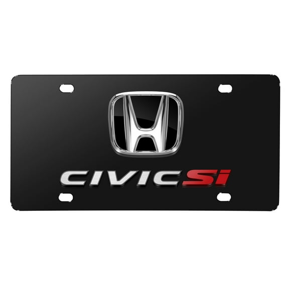 Honda Civic Si 3D Black Logo Dual Black Stainless Steel License Plate