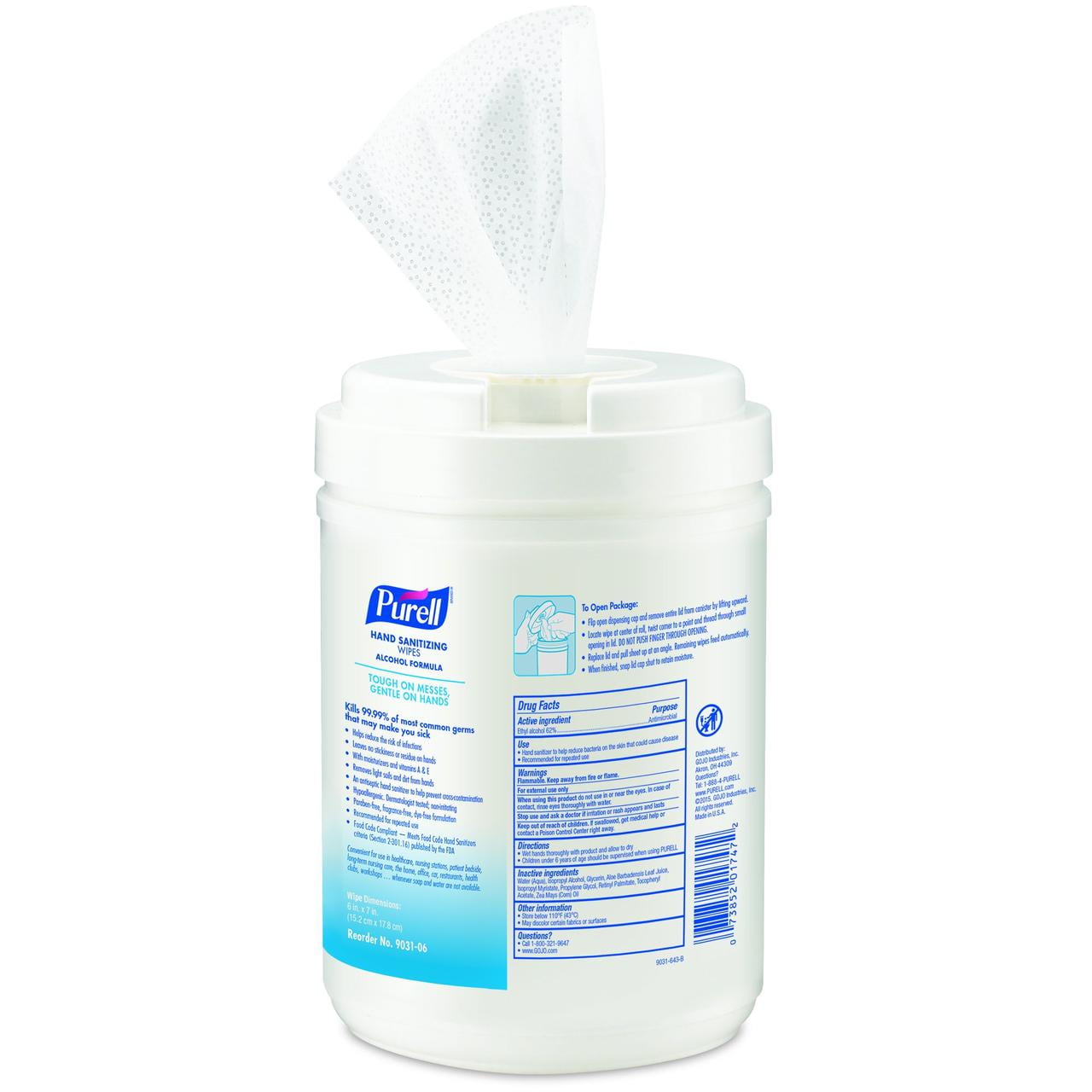 Purell Ethyl Alcohol Hand Sanitizing Wipe Canister 175 Wipes 6 Packs