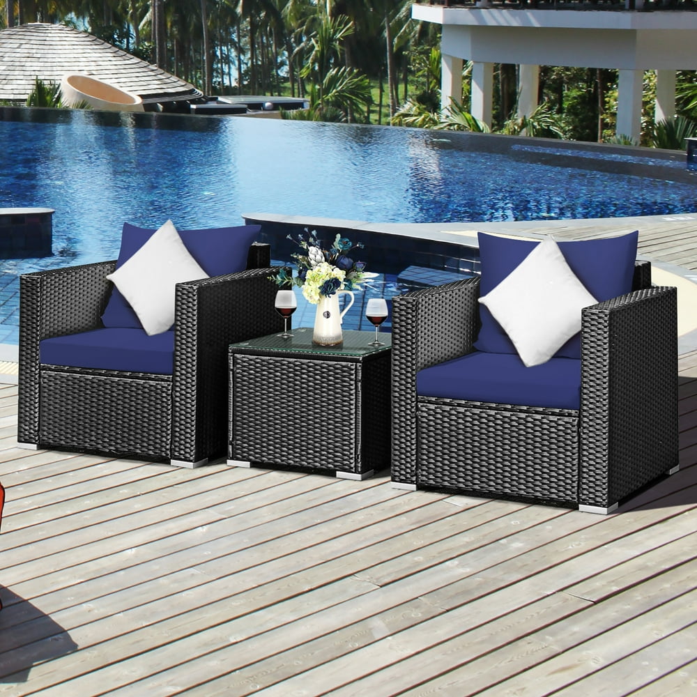 Costway 3pcs Patio Rattan Wicker Furniture Set Sofa Table Wcushion