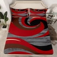 thumbnail image 2 of Homewish Geometric Lines Print Queen Sheet Sets,Stripes Pattern Flat Sheet,Red Gray Black Queen Fitted Sheet For Teens,Luxury Bedroom Decor,4-Piece, 2 of 7