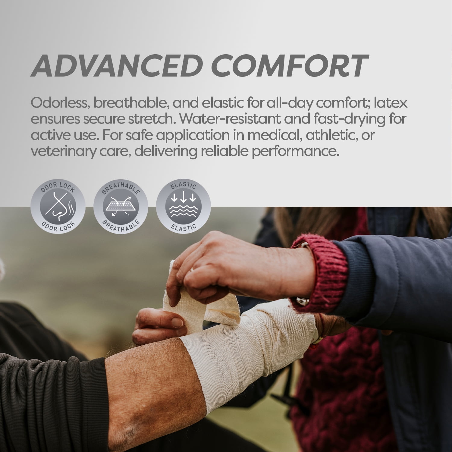 Dynarex Sensi-Wrap Self-Adhesive Bandages, 30-Pack, 1" x 5 yards, White, Latex, Colored Elastic Cohesive Athletic Tape, Tattoo Grip & Vet Wrap