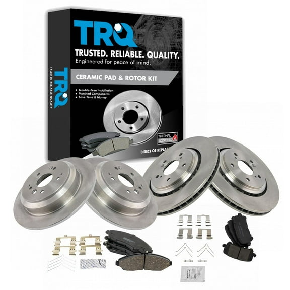 TRQ Front and Rear Brake Pad & Rotor Kit Brake Pads Brake Rotor Ceramic Fits Select 2014-2016 Acura MDX