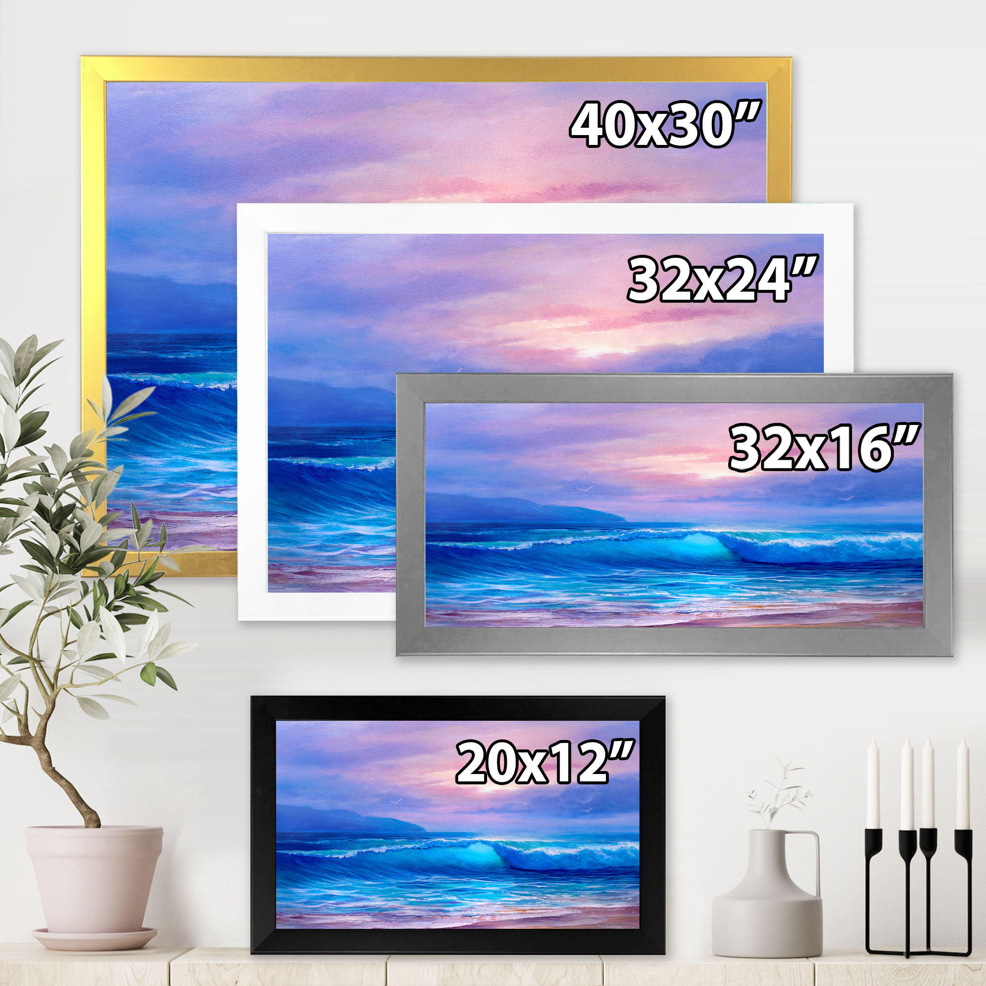 Designart 'The Sea By The Beach With Golden Sunset' Nautical & Coastal Framed Art Print