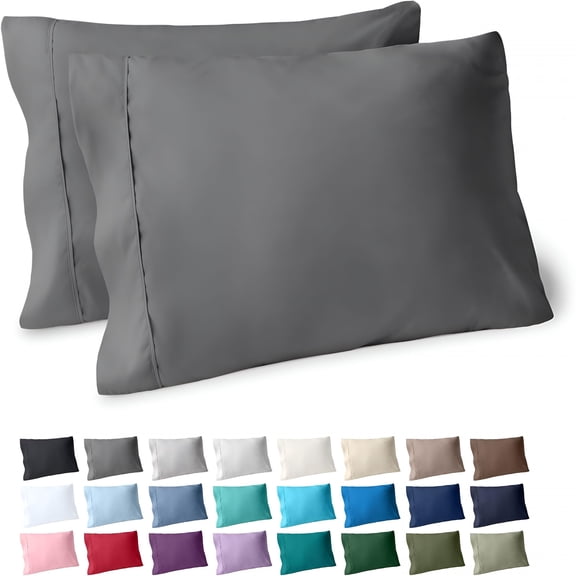 AUQ Microfiber Pillow Cases - Standard/Queen Size Set of 2 Cooling Pillowcases Double Brushed Grey Pack Easy Care (Standard Pillowcase 2,Grey)