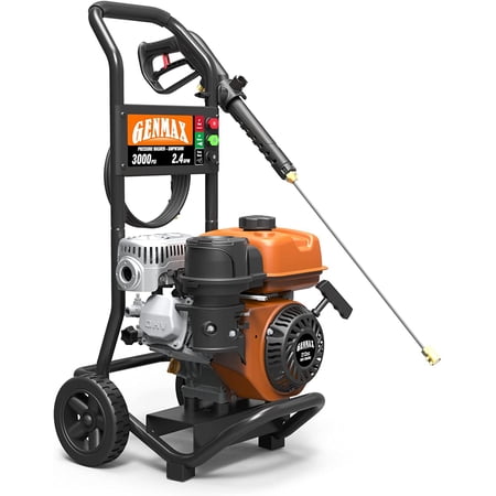GENMAX GPW3000-H Gasoline Pressure Washer 3000 PSI and 2.4 GPM,Includes Spray Gun and Wand,3 Quick-Connect Nozzles,High Pressure Hose (25ft),Best for Cleaning Homes, Cars, Driveways, Patios,EPA