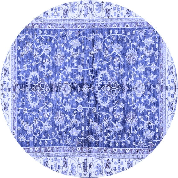 Ahgly Company Machine Washable Indoor Round Oriental Blue Traditional Area Rugs, 4' Round