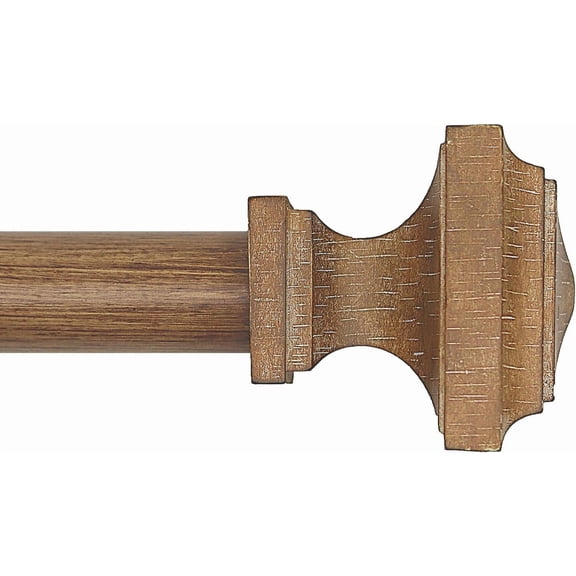 Wooden Curtain Rods for Windows 32-45inches Rod Diameter 1 Inch, Wood Decorative Treatment Single Window - Square Imitation Grain Finial Pack