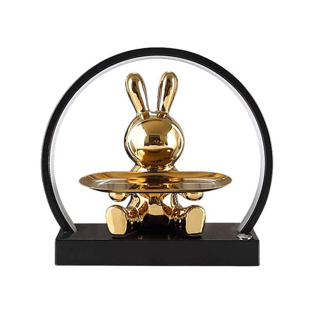 Bonita figura de conejo, escultura de cerámica, bandeja para joyería, figura de conejito, animal USB