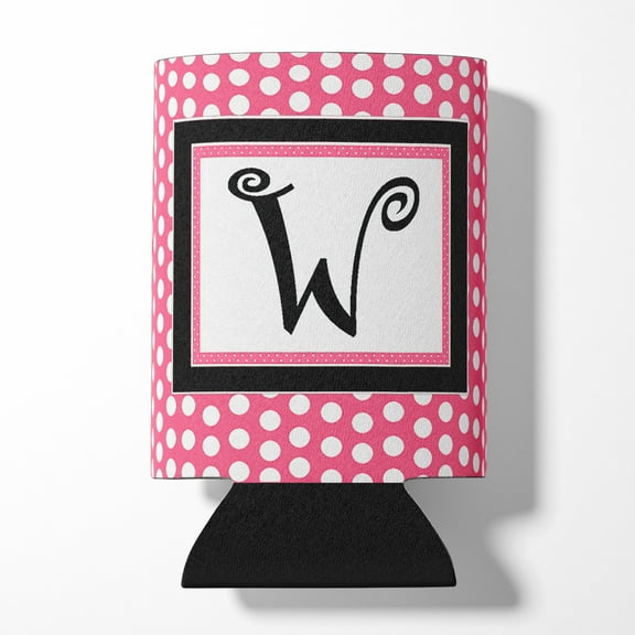 Letter W Monogram - Pink Black Polka Dots Can or Bottle Hugger